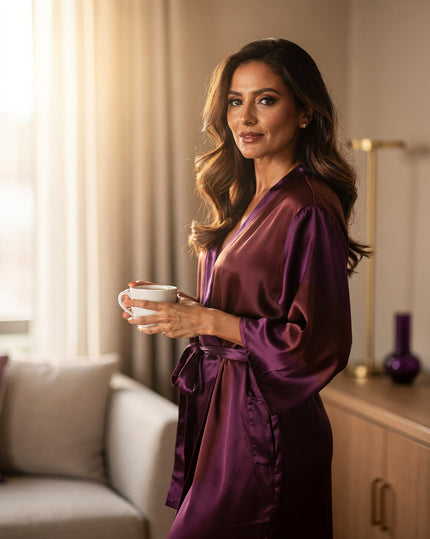 Woman holding coffee by a sunlit window, morning self-care ritual