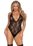 LEG AVENUE - LACE DEEP -V TEDDY AND STOCKINGS ONE SIZE