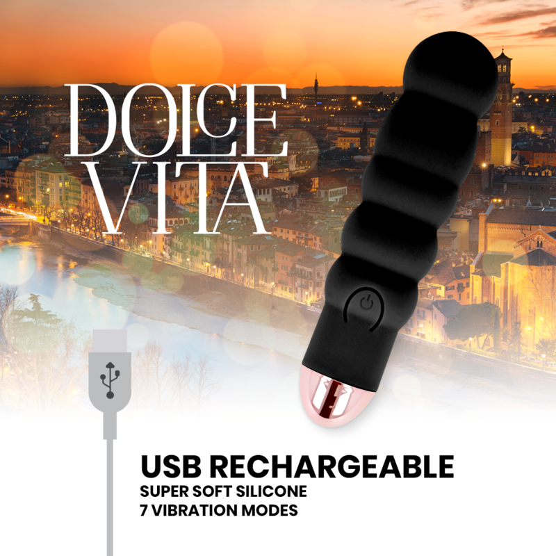 DOLCE VITA - RECHARGEABLE Sensory Device SIX BLACK 7 SPEEDS