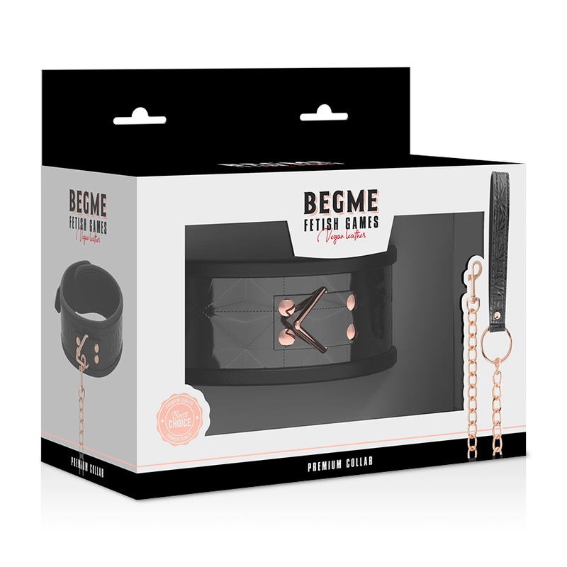 BEGME - SCHWARZES PREMIUM VEGANES LEDERHALSBAND MIT NEOPRENFUTTER