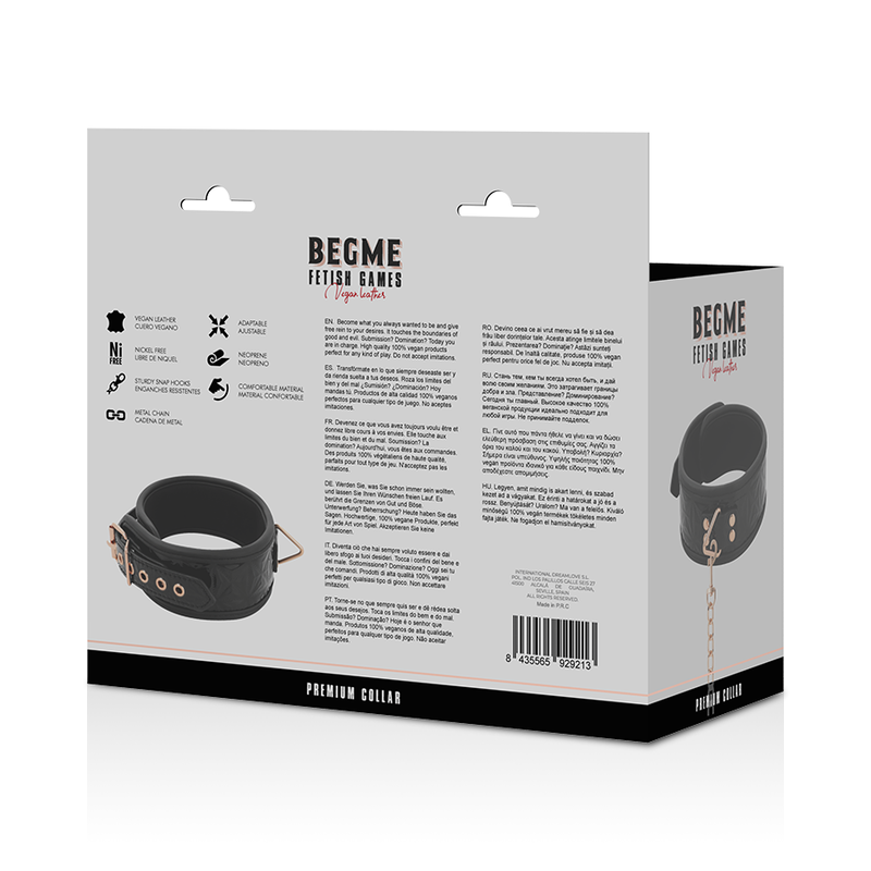 BEGME - SCHWARZES PREMIUM VEGANES LEDERHALSBAND MIT NEOPRENFUTTER