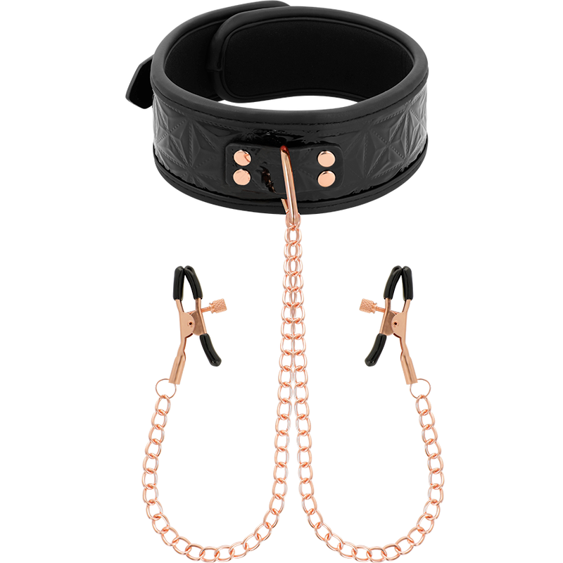 BEGME - SCHWARZES HALSBAND MIT NIPPELKLEMMEN MIT NEOPRENFUTTER