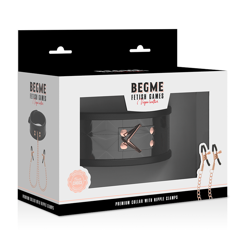 BEGME - SCHWARZES HALSBAND MIT NIPPELKLEMMEN MIT NEOPRENFUTTER