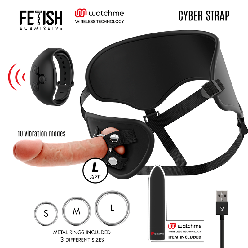 FETISH SUBMISSIVE CYBER STRAP - HARNESS WITH Wellness Device UND BULLET REMOTE CONTROL WATCHME L TECHNOLOGY