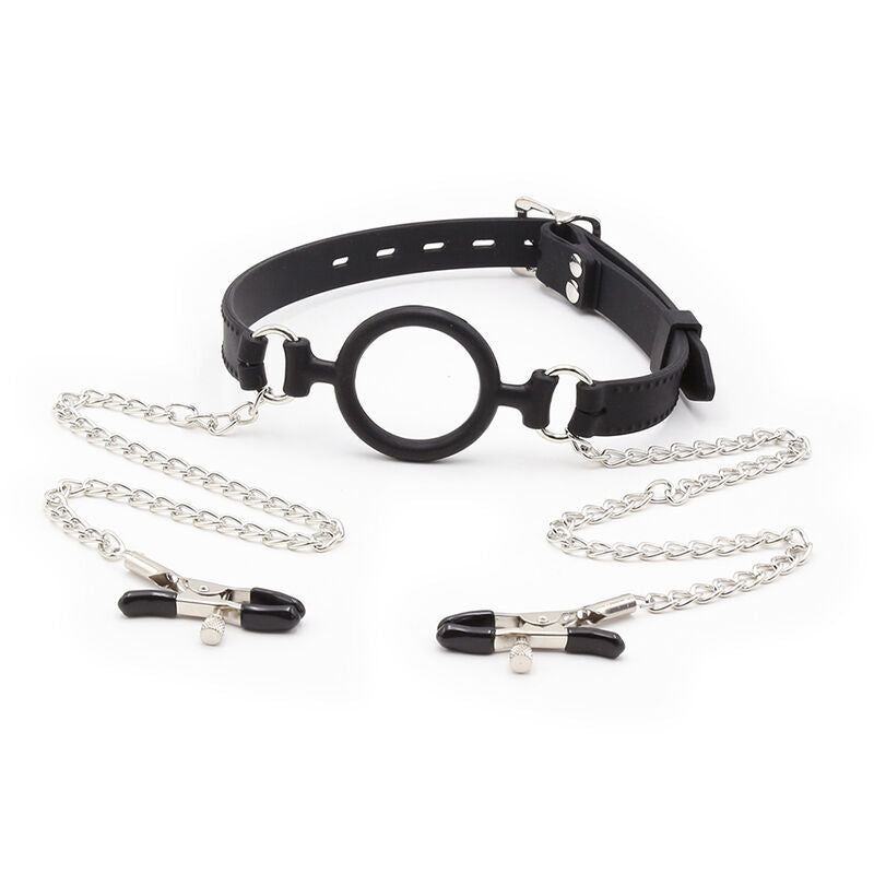 OHMAMA FETISH - RINGKNEBEL MIT KETTEN UND NIPPLE CLAMPS