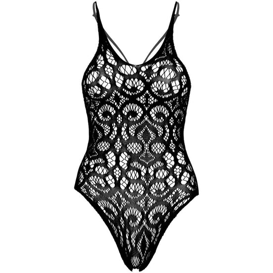 LEG AVENUE - NAHTLOSER SPITZEN-TEDDY "SCROLL" - SCHWARZ