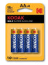 KODAK - MAX ALKALINE BATTERY AA LR6 BLISTER * 4
