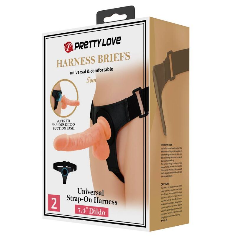 PRETTY LOVE - HARNESS BRIEFS UNIVERSAL HARNESS WITH Wellness Device TOM 20 CM NATURAL