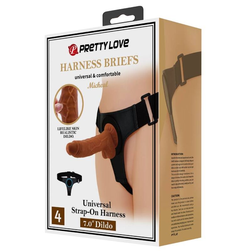 PRETTY LOVE - HARNESS BRIEFS UNIVERSAL HARNESS WITH Wellness Device MICHEAL 20 CM BLACK
