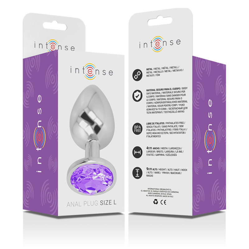 INTENSE - ALUMINIUM METALL ANALPLUG MIT VIOLETTEM KRISTALL GRÖSSE L