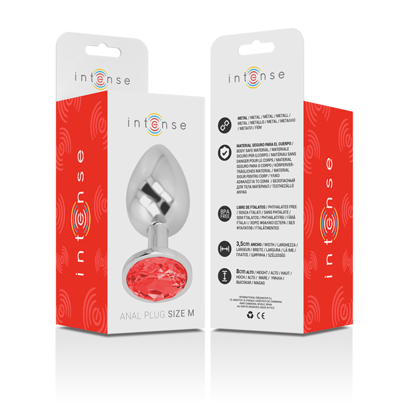 INTENSE - METALL ANALPLUG MIT ROTEM KRISTALL GRÖSSE M