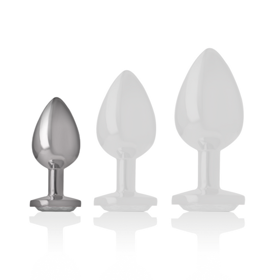 INTENSE - ALUMINUM METAL ANAL PLUG WITH SILVER CRYSTAL SIZE S