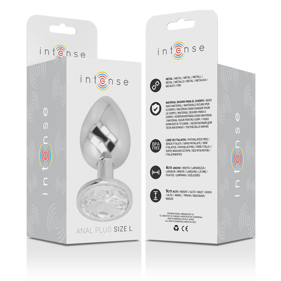 INTENSE - ALUMINUM METAL ANAL PLUG WITH SILVER CRYSTAL SIZE L
