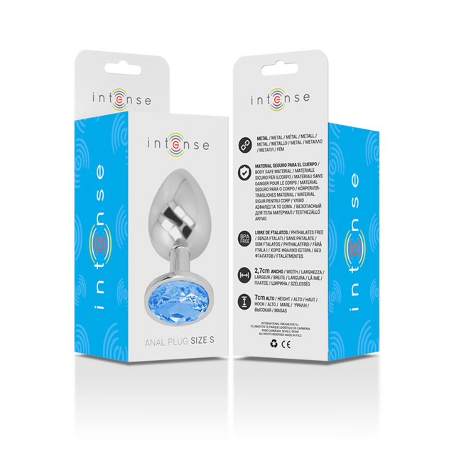 INTENSE - ANALE METALLPLUG AUS ALUMINIUM MIT BLAUEM KRISTALL GRÖSSE S