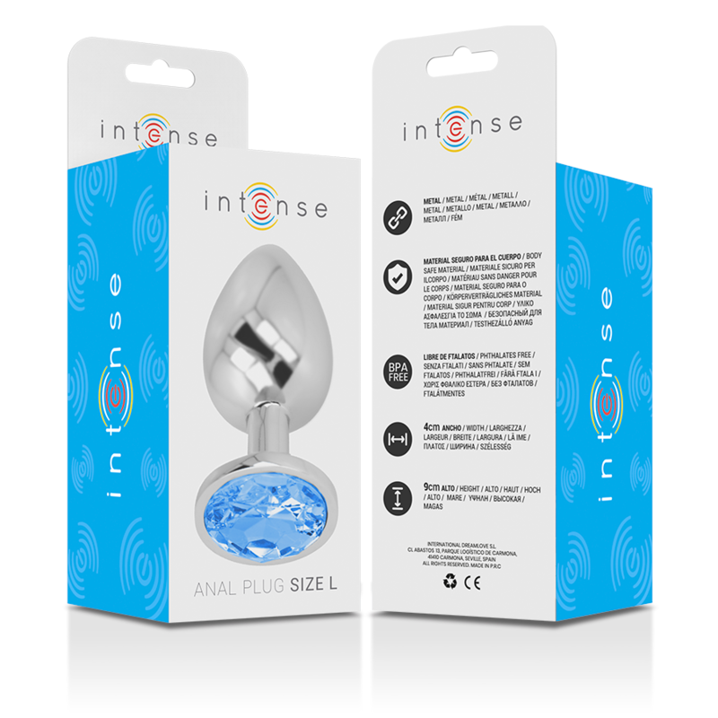 INTENSE - ANALPLUG AUS ALUMINIUM MIT BLAUEM KRISTALL GRÖSSE L