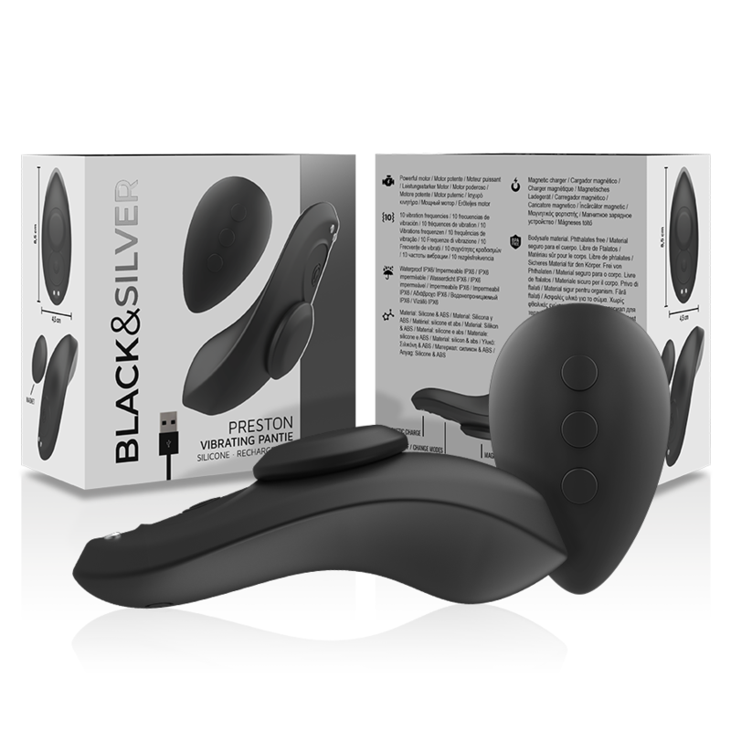 BLACK&SILVER - PRESTON RECHARGEABLE SILICONE Sensory Device PANTIE BLACK