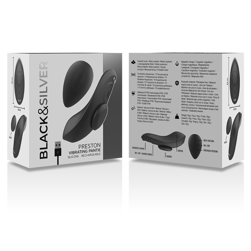 BLACK&SILVER - PRESTON RECHARGEABLE SILICONE Sensory Device PANTIE BLACK