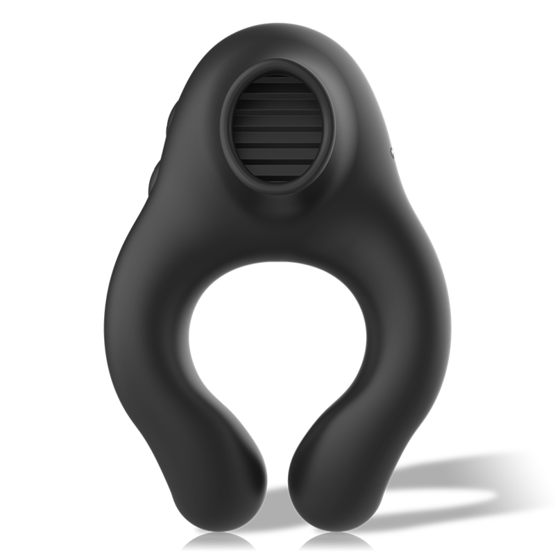 BLACK&SILVER - SILICONE Sensory Device RING 3 MOTORS RECHARGEABLE BLACK