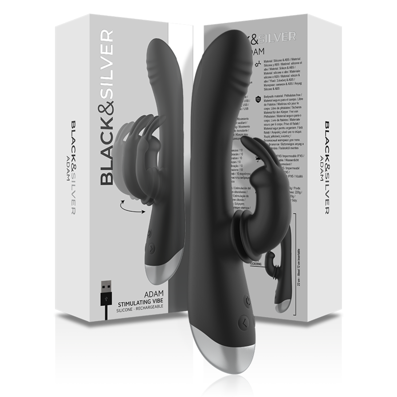 BLACK&SILVER - DJ. ADAM WIEDERAUFLADBARER SILIKON-HASENVIBRATOR SCHWARZ