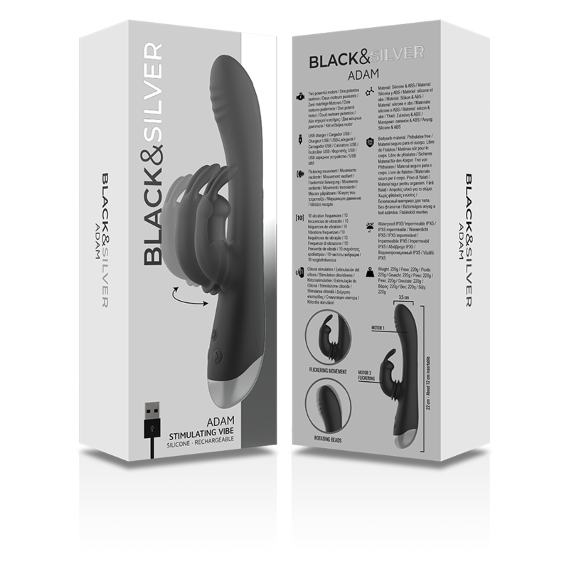 BLACK&SILVER - DJ. ADAM WIEDERAUFLADBARER SILIKON-HASENVIBRATOR SCHWARZ