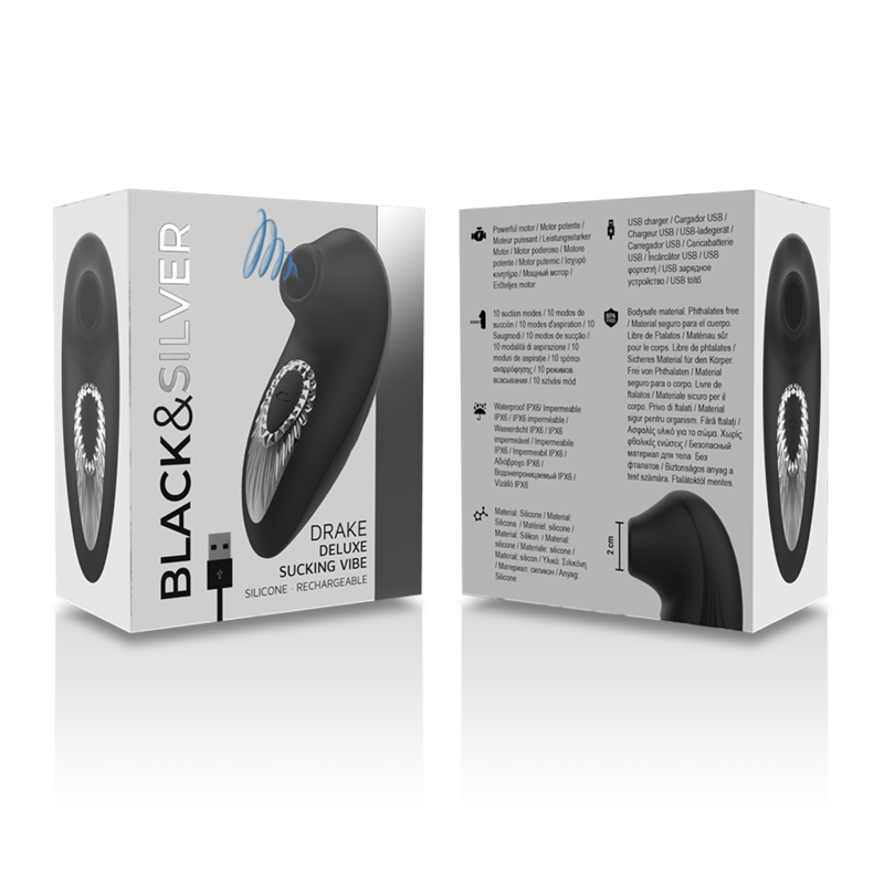 BLACK&SILVER - DRAKE DELUXE LUTSGVIBRATOR WIEDERAUFLADBAR SILIKON SCHWARZ