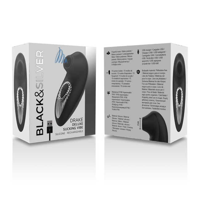 BLACK&SILVER - DRAKE DELUXE LUTSGVIBRATOR WIEDERAUFLADBAR SILIKON SCHWARZ