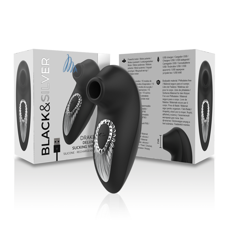 BLACK&SILVER - DRAKE DELUXE LUTSGVIBRATOR WIEDERAUFLADBAR SILIKON SCHWARZ