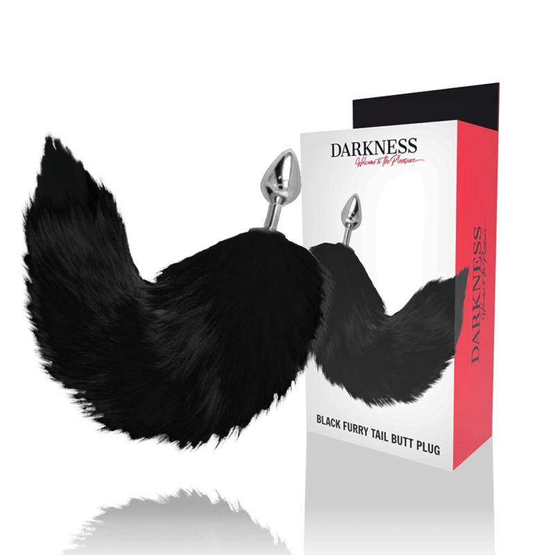 DARKNESS - SILBERNER ANUSPLUG 8 CM MIT SCHWARZEM SCHWANZ