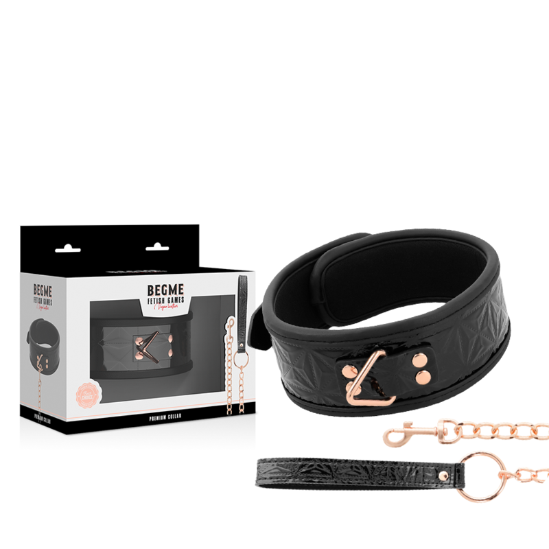 BEGME - SCHWARZES PREMIUM VEGANES LEDERHALSBAND MIT NEOPRENFUTTER