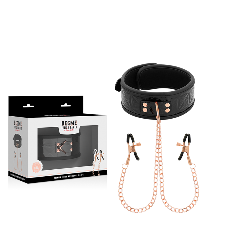 BEGME - SCHWARZES HALSBAND MIT NIPPELKLEMMEN MIT NEOPRENFUTTER
