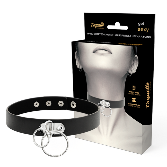 COQUETTE CHIC DESIRE - VEGANES DOPPELRING-HALSBAND AUS KUNSTLEDER