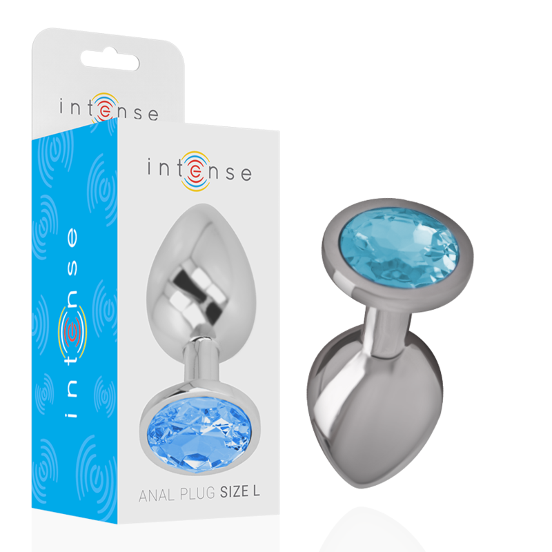 INTENSE - ANALPLUG AUS ALUMINIUM MIT BLAUEM KRISTALL GRÖSSE L
