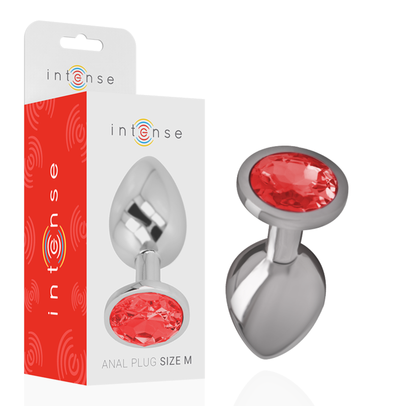 INTENSE - METALL ANALPLUG MIT ROTEM KRISTALL GRÖSSE M