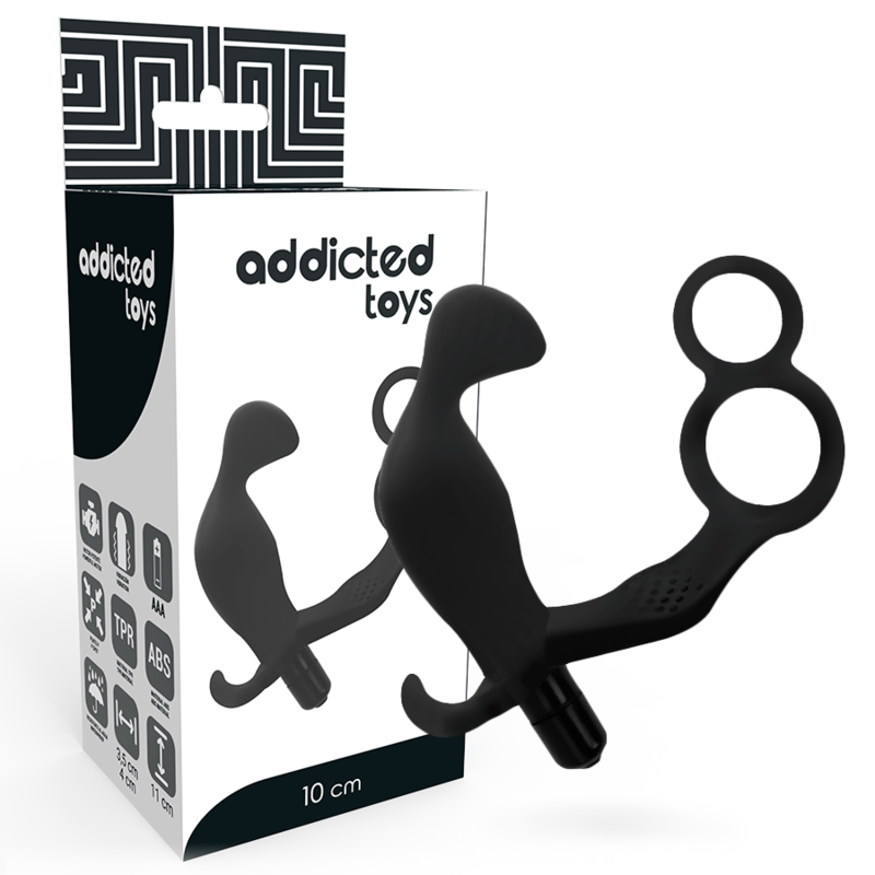 ADDICTED TOYS – ANALPLUG MIT DOPPELTEM PENISRING UND HODEN SCHWARZ