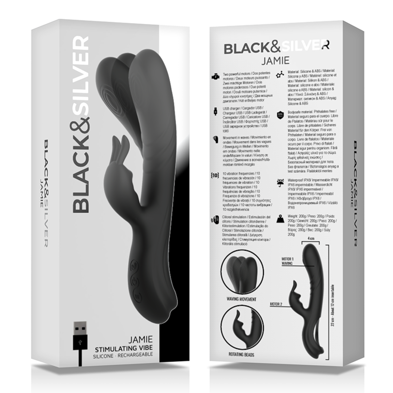 BLACK&SILVER - JAMIE WIEDERAUFLADBARER SILIKON-RABBIT-STIMULATOR SCHWARZ
