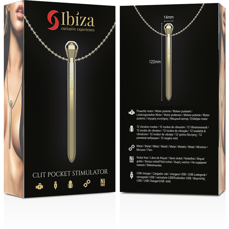IBIZA - KLITORIS-TASCHENSTIMULATOR HALSBAU USB-LADEGERÄT 12 VIBRATIONSMODI GOLDEN 12,2 X 1,5