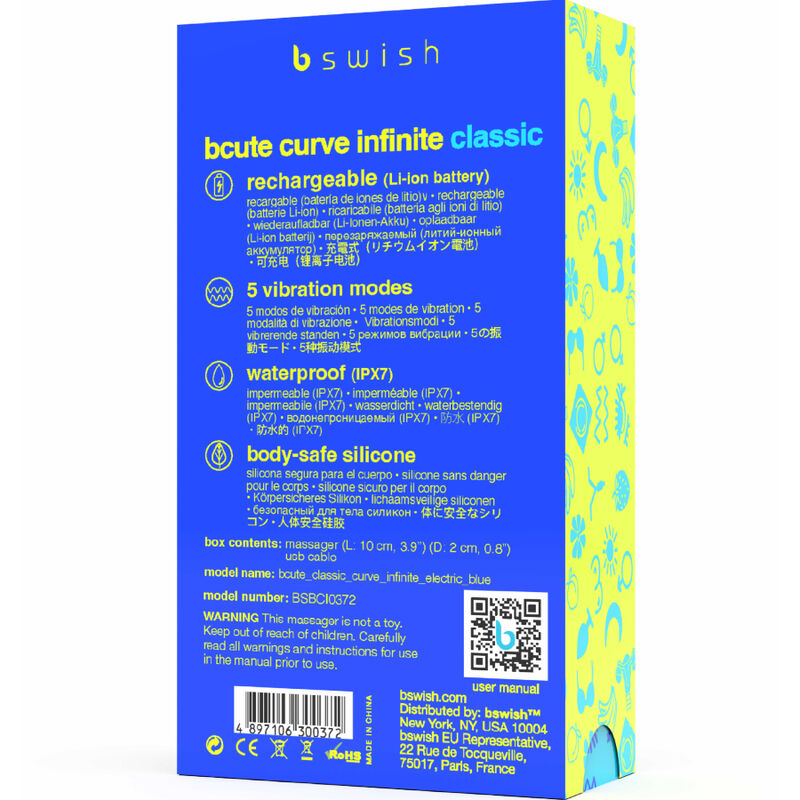 B SWISH - BCUTE CURVE INFINITE CLASSIC RECHARGEABLE Sensory Device BLUE SILICONE