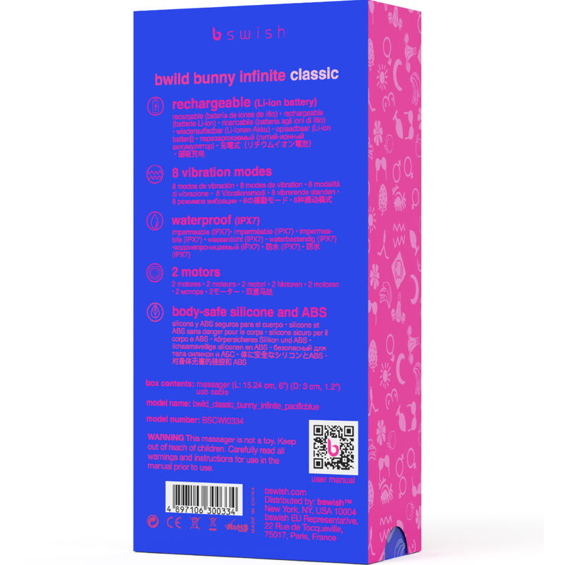 B SWISH - BWILD BUNNY INFINITE CLASSIC WIEDERAUFLADBARES Sensorisches Gerät BLAUES SILIKON