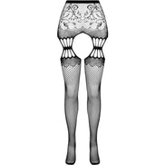 PASSION - S027 BLACK TIGHTS WITH GARTER ONE SIZE