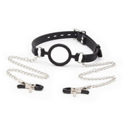 OHMAMA FETISH - RINGKNEBEL MIT KETTEN UND NIPPLE CLAMPS