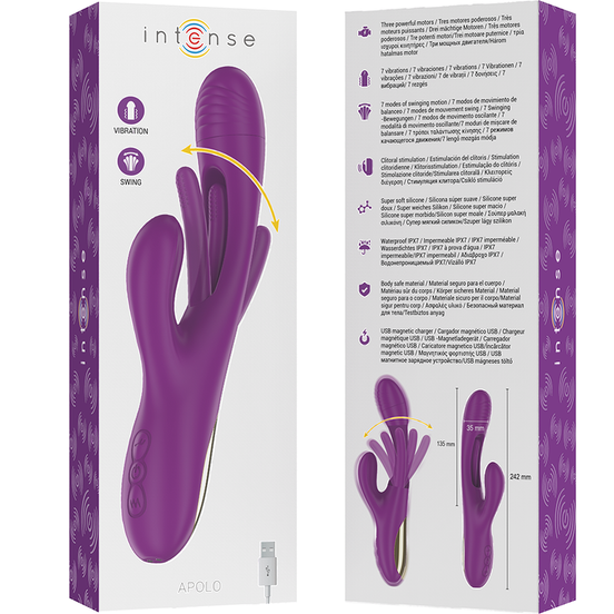 INTENSE - APOLO RECHARGEABLE MULTIFUNCTION Sensory Device 7 VIBRATIONS WITH SWINGING MOTION PURPLE