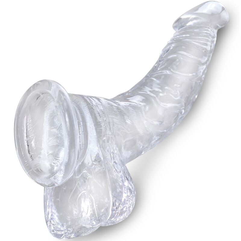 KING COCK – REALISTISCHER GEBOGENER PENIS MIT HODEN 16,5 CM TRANSPARENT
