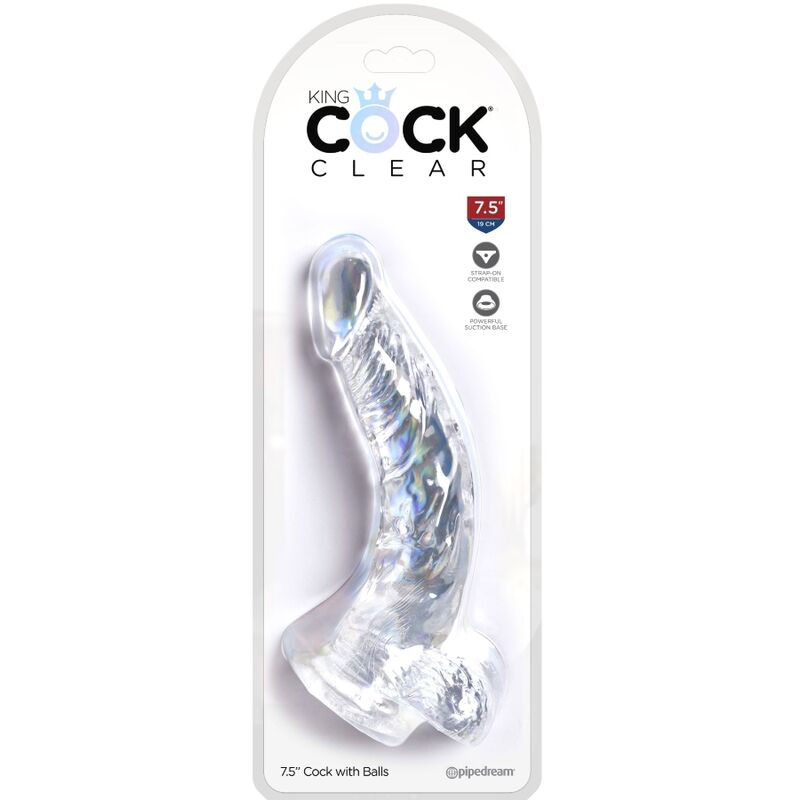 KING COCK – REALISTISCHER GEBOGENER PENIS MIT HODEN 16,5 CM TRANSPARENT