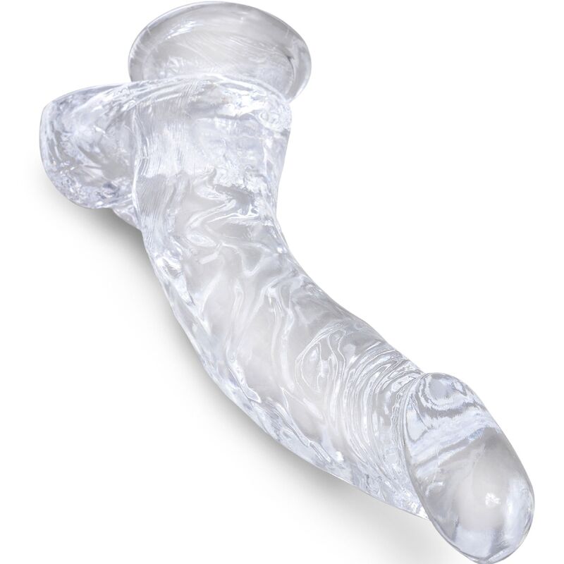 KING COCK – REALISTISCHER GEBOGENER PENIS MIT HODEN 16,5 CM TRANSPARENT