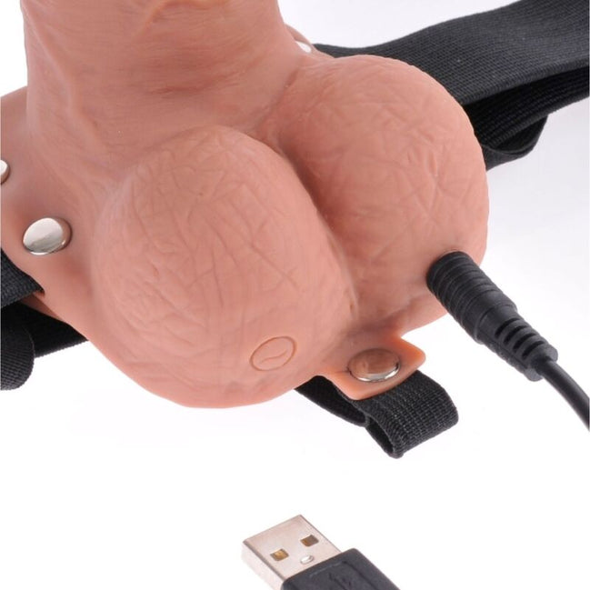 FETISCH FANTASIE SERIE - VERSTELLBARER HARNESS REALISTISCHER PENIS MIT HODEN WIEDERAUFLADBAR UND Sensorgerät 17,8 CM