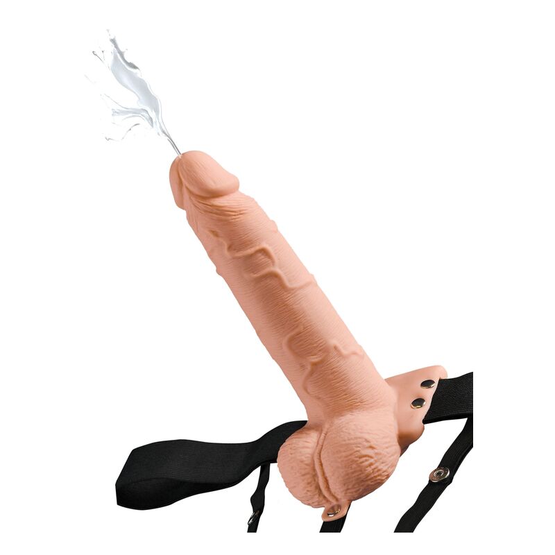 FETISCH-FANTASIE-SERIE – VERSTELLBARES HARNESS REALISTISCHER PENIS MIT HODEN SPRITZEND 19 CM