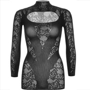 LEG AVENUE - MINIKLEID MIT SPITZEN LANGARM SCHWARZ
