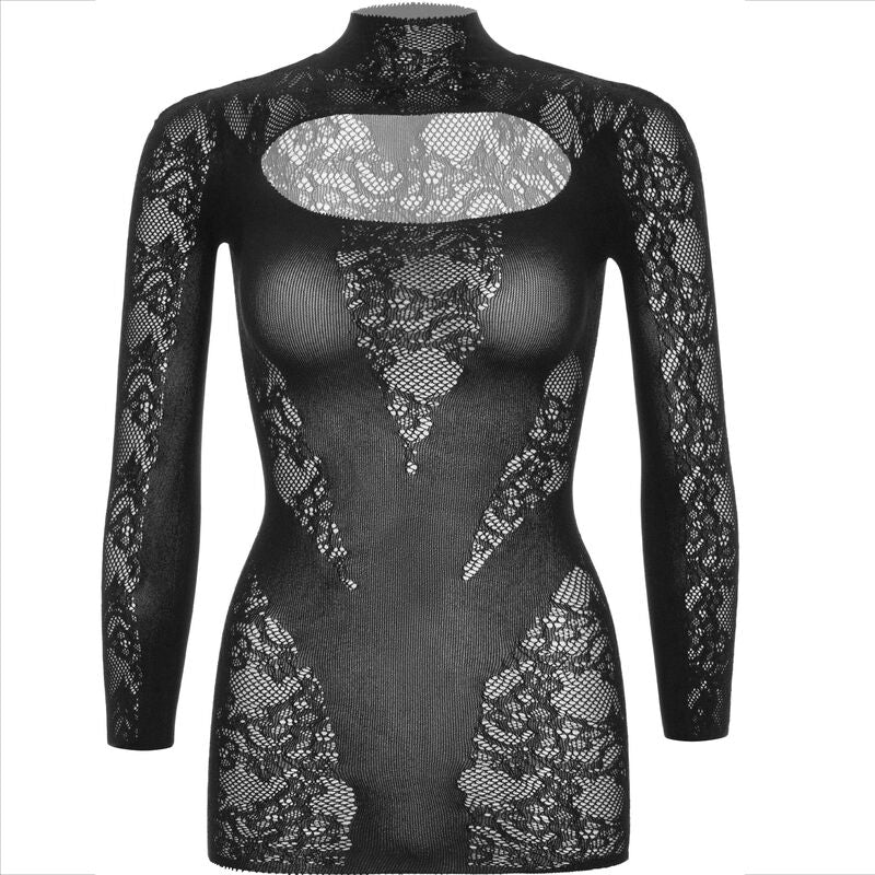 LEG AVENUE - MINIKLEID MIT SPITZEN LANGARM SCHWARZ