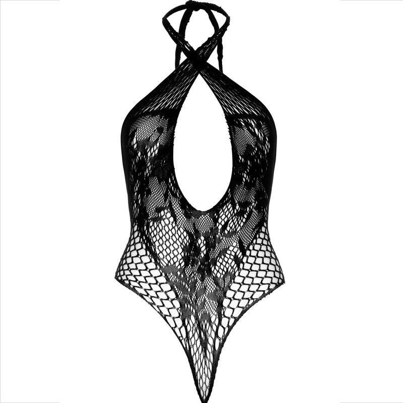 LEG AVENUE - TEDDY-NECKHOLDER MIT SPITZE SCHWARZ