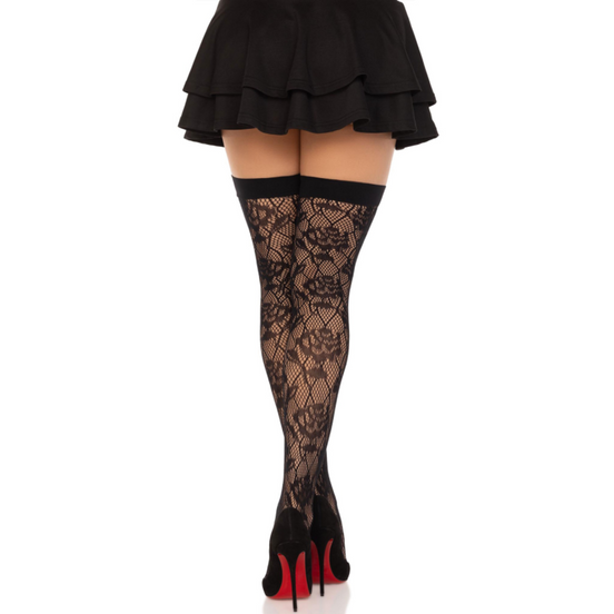 LEG AVENUE - WILD ROSES NETZSTRÜMPFE SCHWARZ